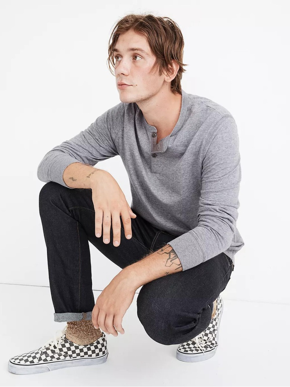 MADEWELL Doubledown Henley Tee Heather Grey Men’s Size Medium long sleeve shirt